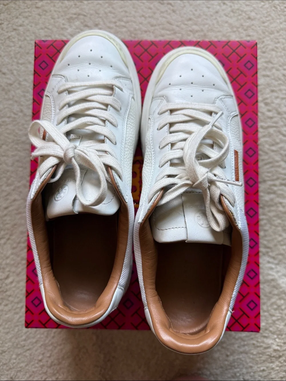 Tory Burch White Leather Low-Top Sneakers